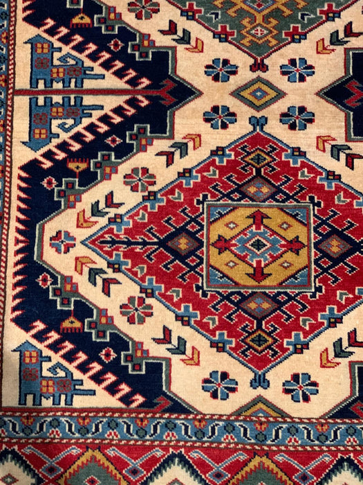 Hand-Knotted Vegetable Dye Kazak Rug from Pakistan, size 4' x 6'