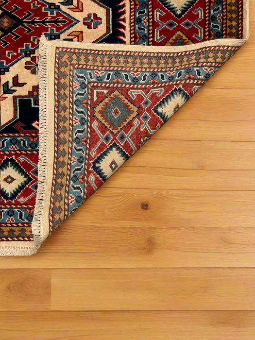 Hand-Knotted Vegetable Dye Kazak Rug from Pakistan, size 4' x 6'