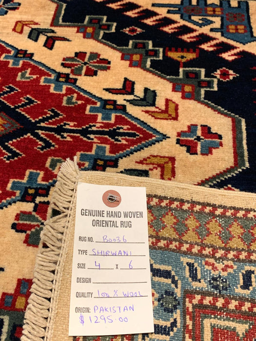 Hand-Knotted Vegetable Dye Kazak Rug from Pakistan, size 4' x 6'