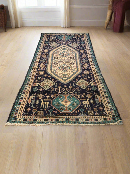 Timeless Beauty, Woven by Hand. Antique Persian Bakhtiar Rug, size 3' 9" x 7' 9"(F )