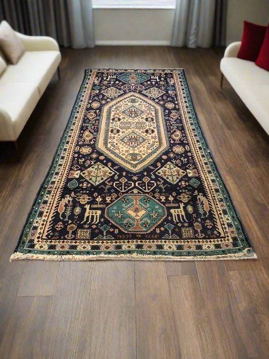 Timeless Beauty, Woven by Hand. Antique Persian Bakhtiar Rug, size 3' 9" x 7' 9"(F )