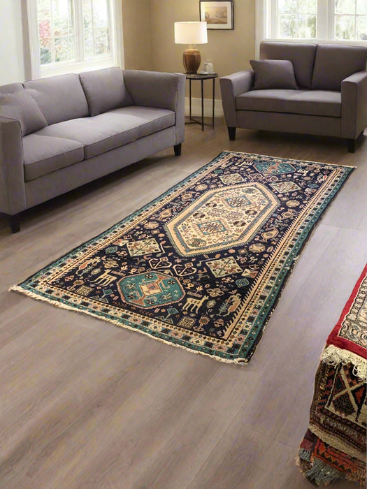 Timeless Beauty, Woven by Hand. Antique Persian Bakhtiar Rug, size 3' 9" x 7' 9"(F )