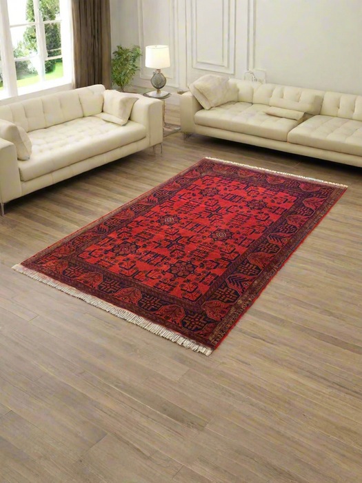 Terkaman Tribal Afghan Oriental Rug, size 4' 1" x 6' 6"