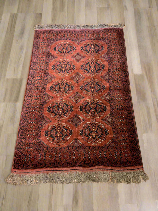 Terkaman Tribal Afghan Fielpa Oriental Rug, size  4" x 6"