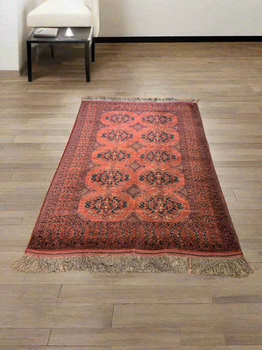 Terkaman Tribal Afghan Fielpa Oriental Rug, size  4" x 6"