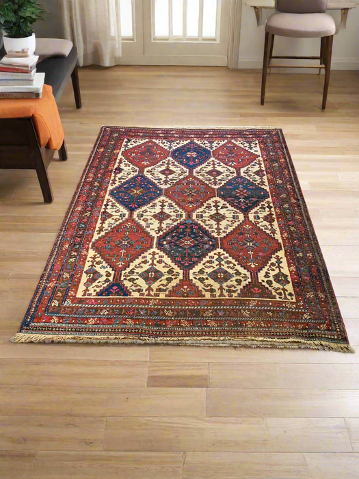 Timeless Beauty, Woven by Hand. Antique Persian Afshar Rug, size 4' 8" x 6" (F) Antique Persian Bakhtiar