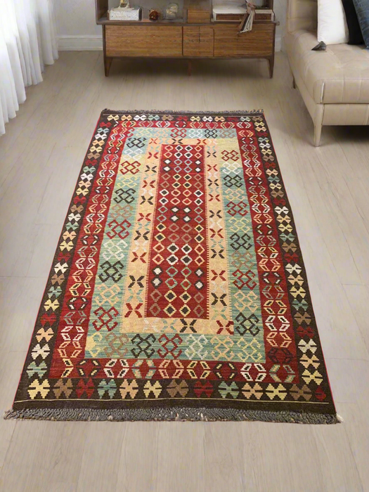 Afghan Kilim Handwoven flatweave Rug – size  3' 8" x 6' 5"