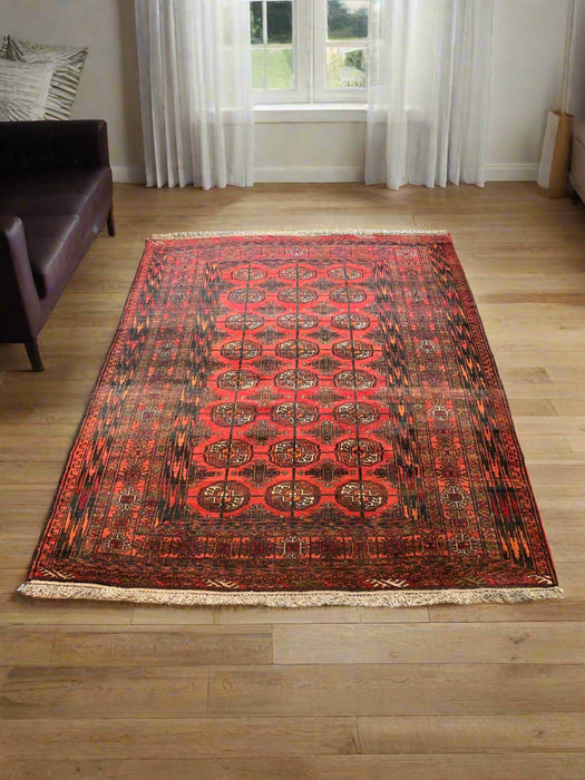 Terkaman Tribal Afghan Oriental Rug, size 4' 3" x 5' 4"