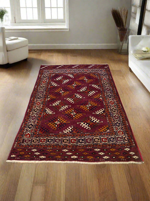 Terkaman Tribal Afghan Oriental Rug, size 4' 3" x 6' 7"
