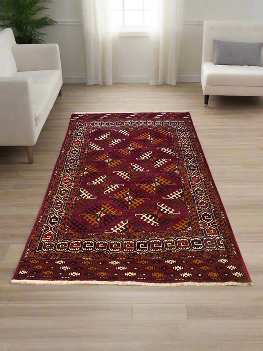 Terkaman Tribal Afghan Oriental Rug, size 4' 3" x 6' 7"