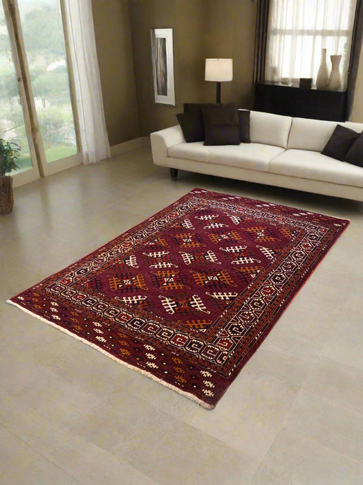 Terkaman Tribal Afghan Oriental Rug, size 4' 3" x 6' 7"