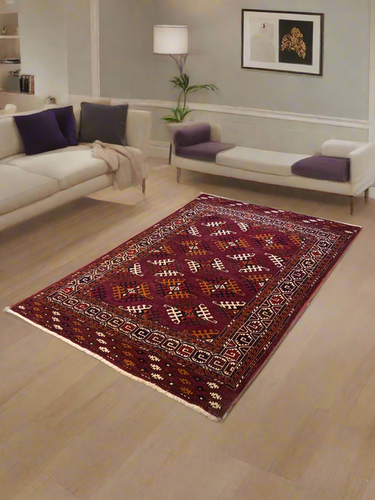 Terkaman Tribal Afghan Oriental Rug, size 4' 3" x 6' 7"