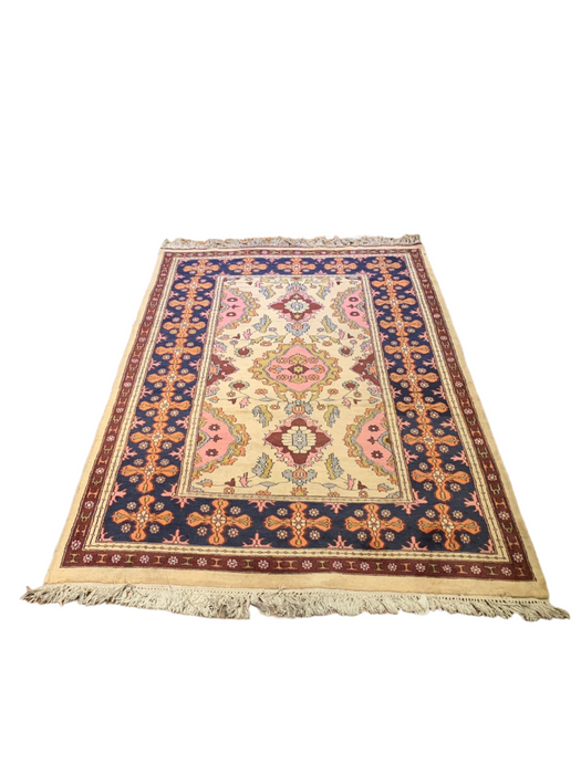 Hand-Knotted Pakistani Wool Rug, Tribal/Floral Design, size 4' 2" x 6"