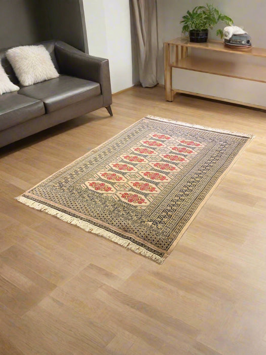 Hand-Knotted Pakistani Bokhara Rug – 100% Wool, size 4' 2" x 6"