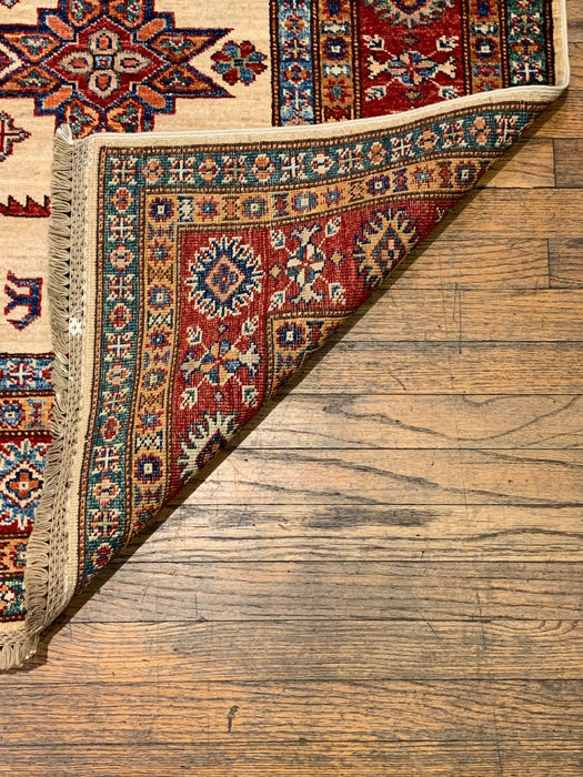 Hand-Knotted Vegetable Dye Kazak Rug from Pakistan, size 4' 11" x 7' 3"