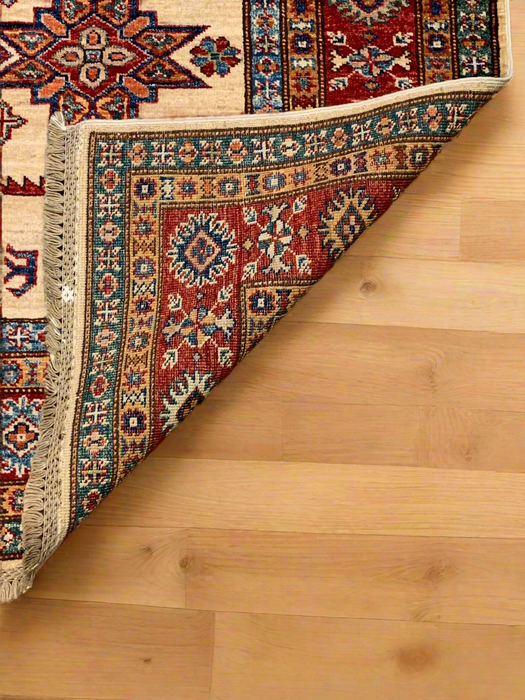 Hand-Knotted Vegetable Dye Kazak Rug from Pakistan, size 4' 11" x 7' 3"