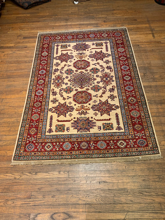 Hand-Knotted Vegetable Dye Kazak Rug from Pakistan, size 4' 11" x 7' 3"