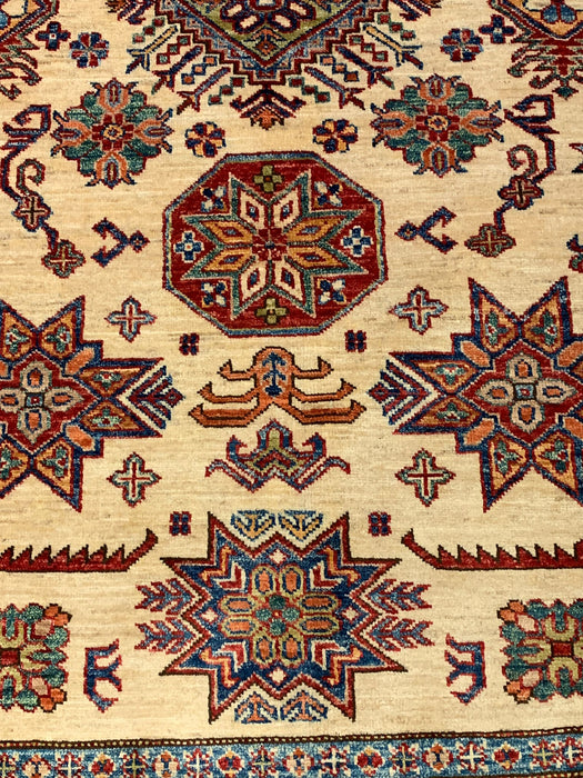 Hand-Knotted Vegetable Dye Kazak Rug from Pakistan, size 4' 11" x 7' 3"