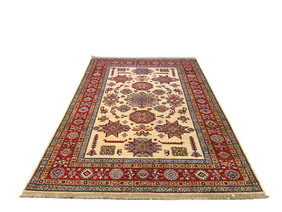 Hand-Knotted Vegetable Dye Kazak Rug from Pakistan, size 4' 11" x 7' 3"