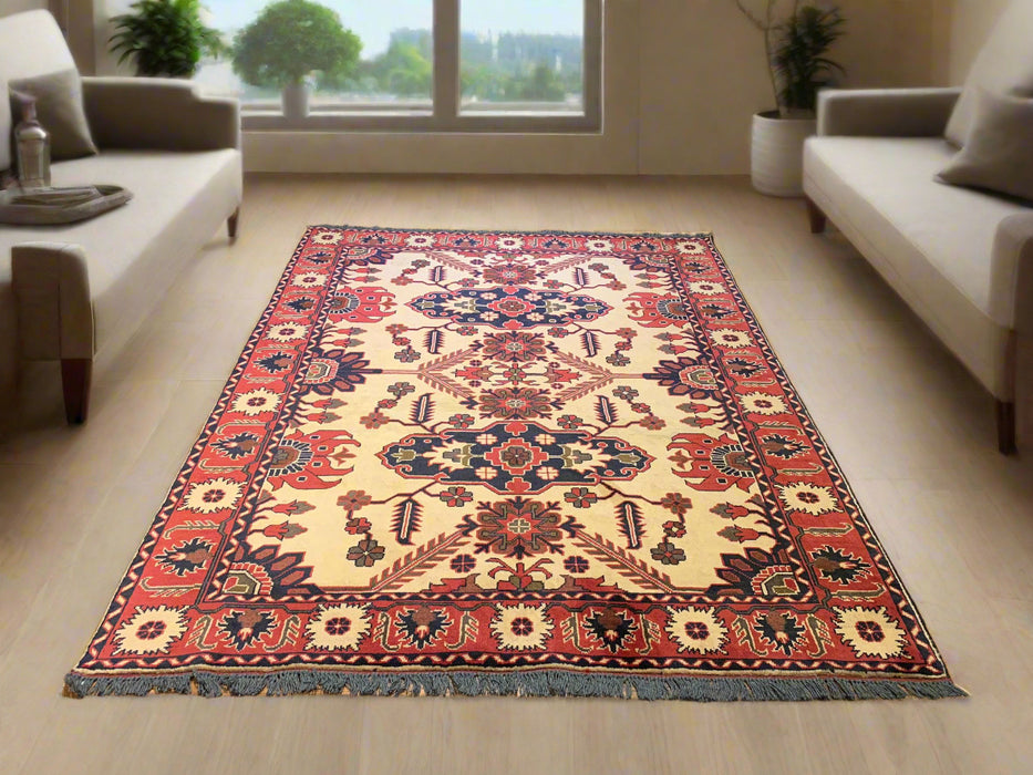 Terkaman Tribal Afghan Oriental Rug - size 5' 4" x 6' 7" (Q)