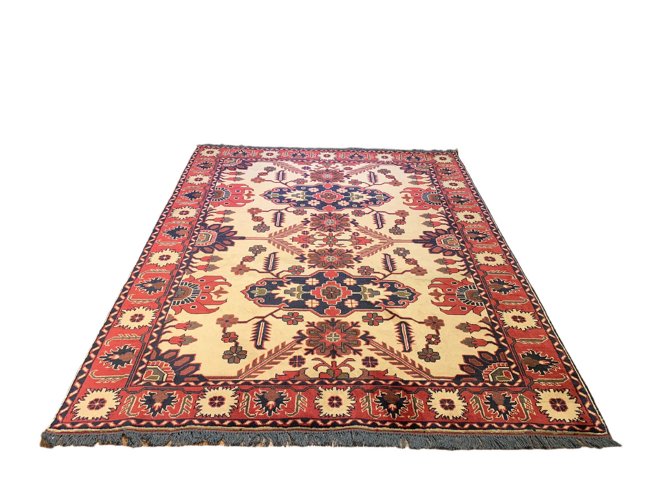 Terkaman Tribal Afghan Oriental Rug - size 5' 4" x 6' 7" (Q)