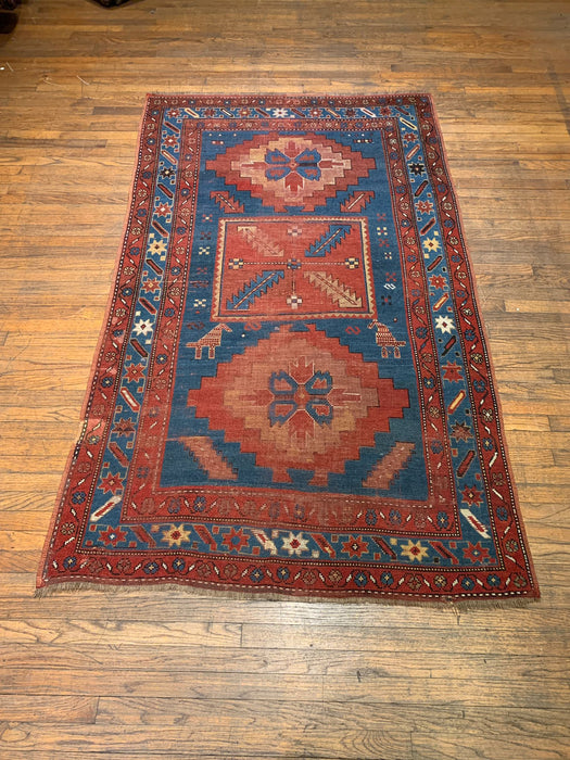 Antique Kazak Rug, circa 1910-1920. Size 4' 3" x 7' 4"