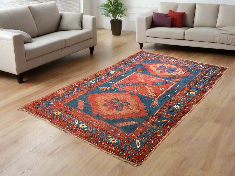 Antique Kazak Rug, circa 1910-1920. Size 4' 3" x 7' 4"