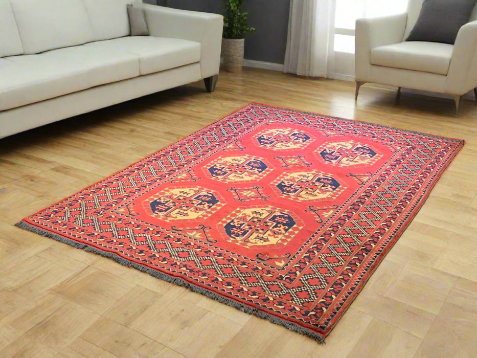 Terkaman Tribal Fielpa Afghan Oriental Rug, size 5' 2" x 6' 11"