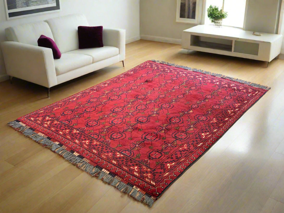 Terkaman Tribal Afghan Oriental Rug, size 4' 9" x 6' 4"