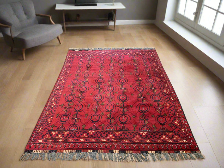Terkaman Tribal Afghan Oriental Rug, size 4' 9" x 6' 4"