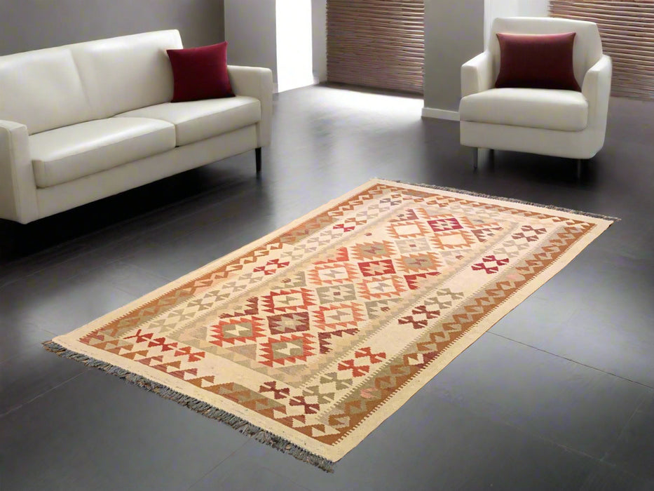 Afghan Kilim Handwoven flatweave Rug – size 3' 11" x 7"