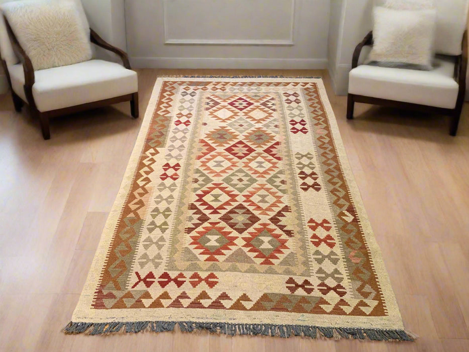 Afghan Kilim Handwoven flatweave Rug – size 3' 11" x 7"