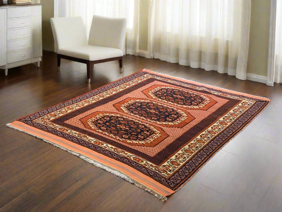 Terkaman Tribal Afghan Oriental Rug, size 4' 10" x 6"