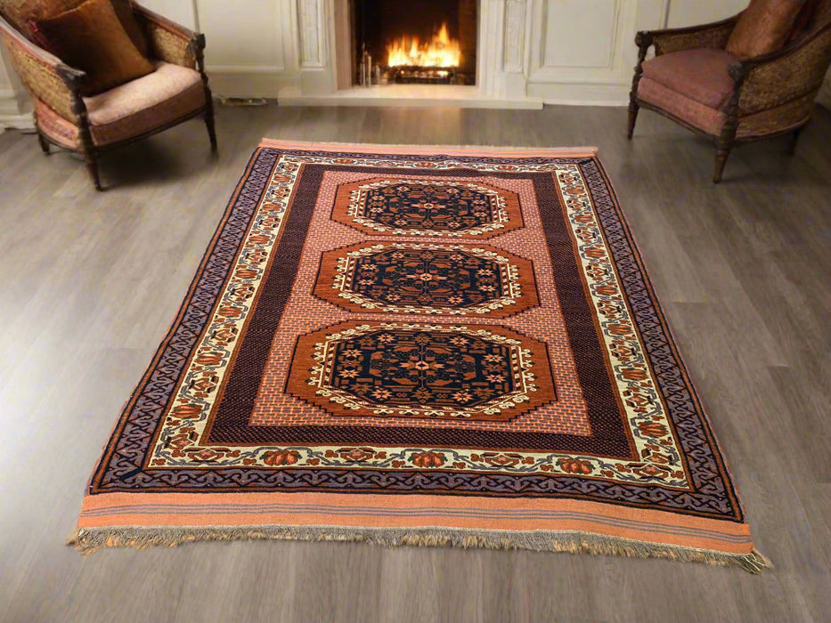 Terkaman Tribal Afghan Oriental Rug, size 4' 10" x 6"