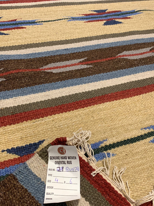 Handwoven Indian Kilim Rug – Geometric Navajo Design, size 4" x 6"