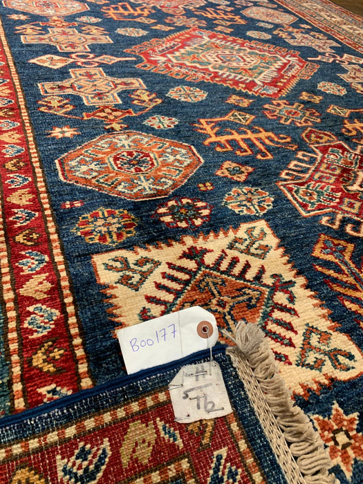 Hand-Knotted Vegetable Dye Kazak Rug from Pakistan, size 5" x 6' 7"