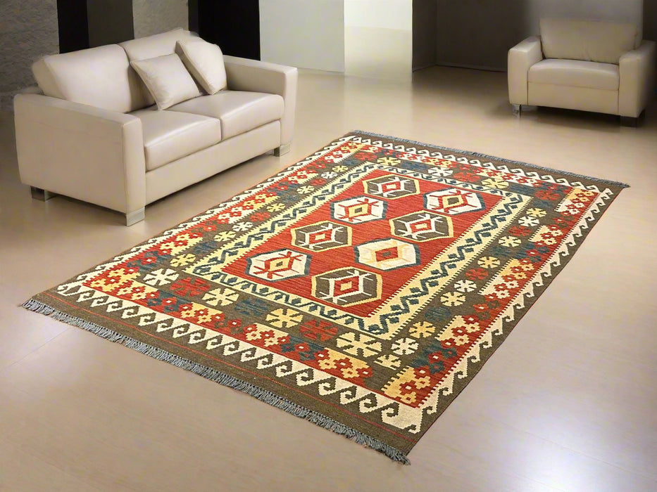 Afghan Kilim Handwoven flatweave Rug – size 4' 6" x 7"