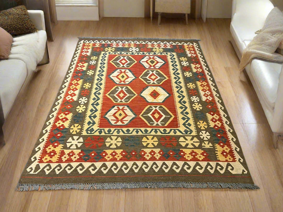 Afghan Kilim Handwoven flatweave Rug – size 4' 6" x 7"