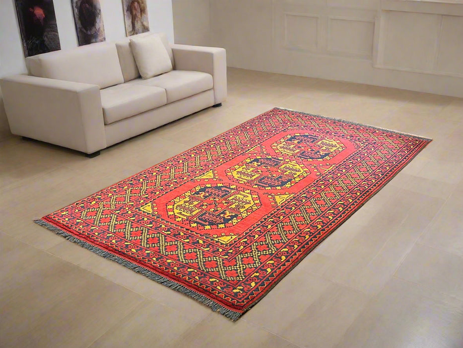 Terkaman Tribal Afghan Oriental Rug, size 4" x 7"