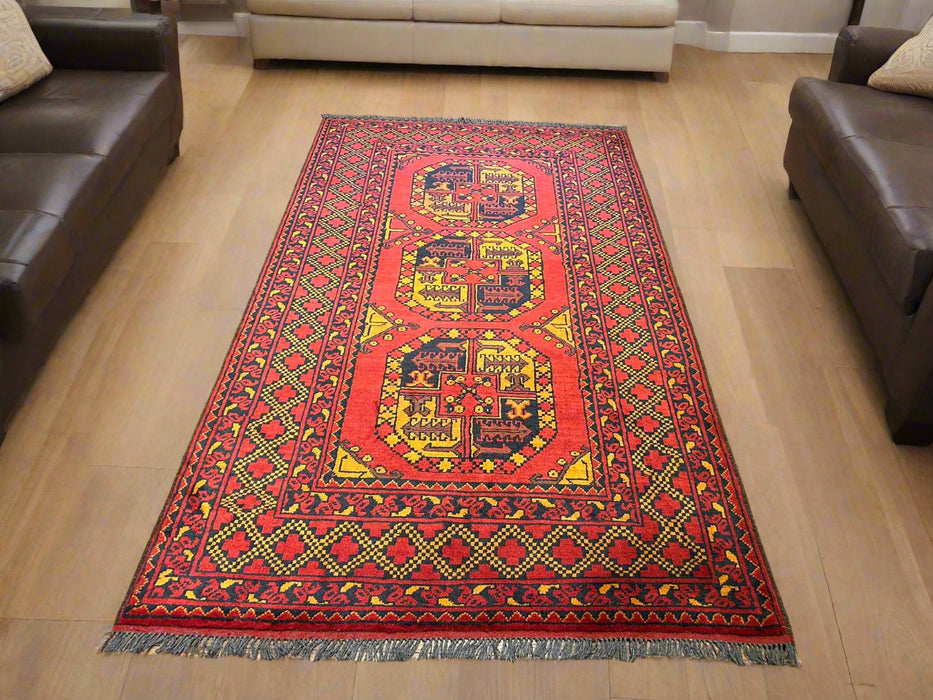 Terkaman Tribal Afghan Oriental Rug, size 4" x 7"