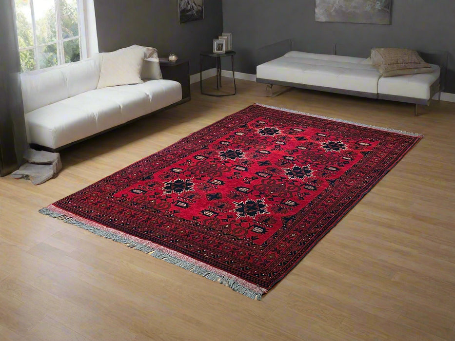 Terkaman Tribal Afghan Oriental Rug, size 4' 2" x 6' 7"