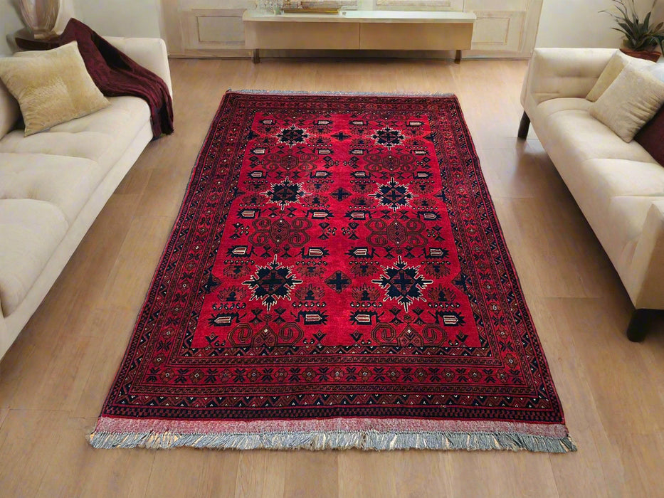 Terkaman Tribal Afghan Oriental Rug, size 4' 2" x 6' 7"