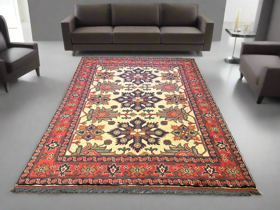 Terkaman Tribal Afghan Oriental Rug, size 5' 1" x 6' 7"