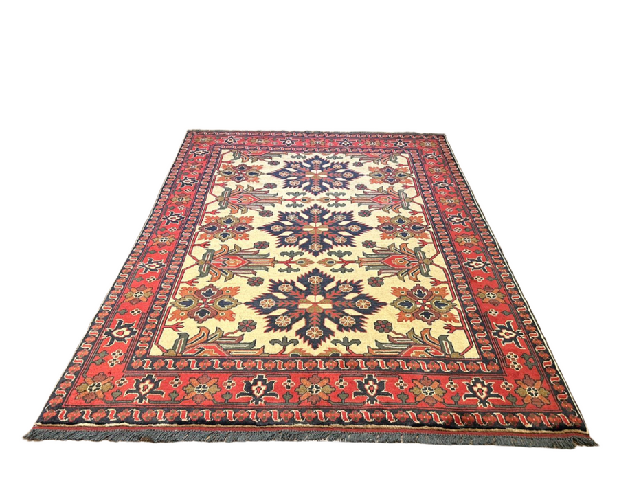 Terkaman Tribal Afghan Oriental Rug, size 5' 1" x 6' 7"