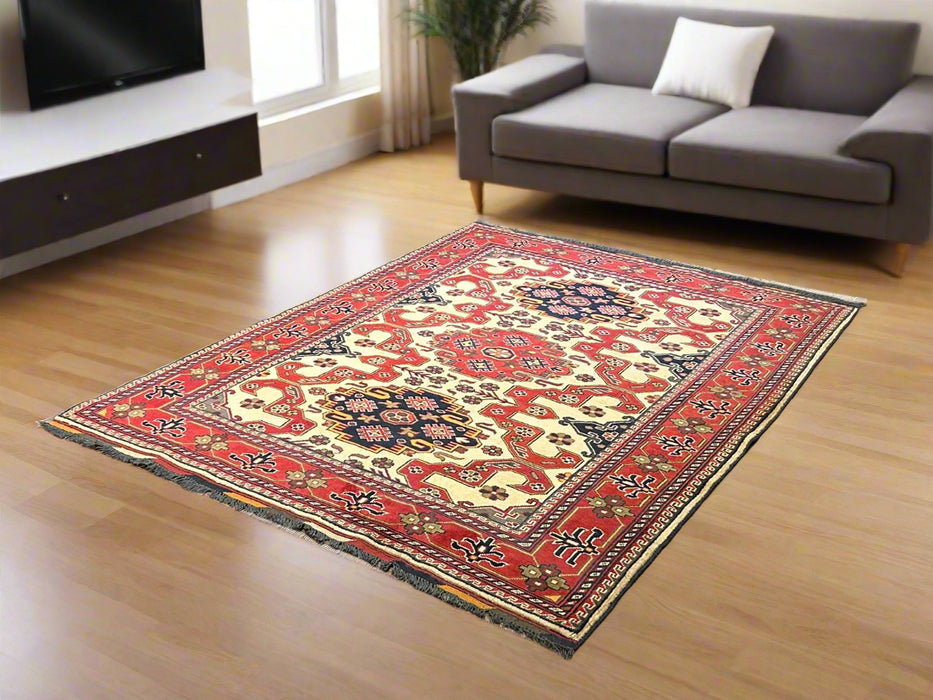 Terkaman Tribal Afghan Oriental Rug, size 5' 2" x 6' 5"