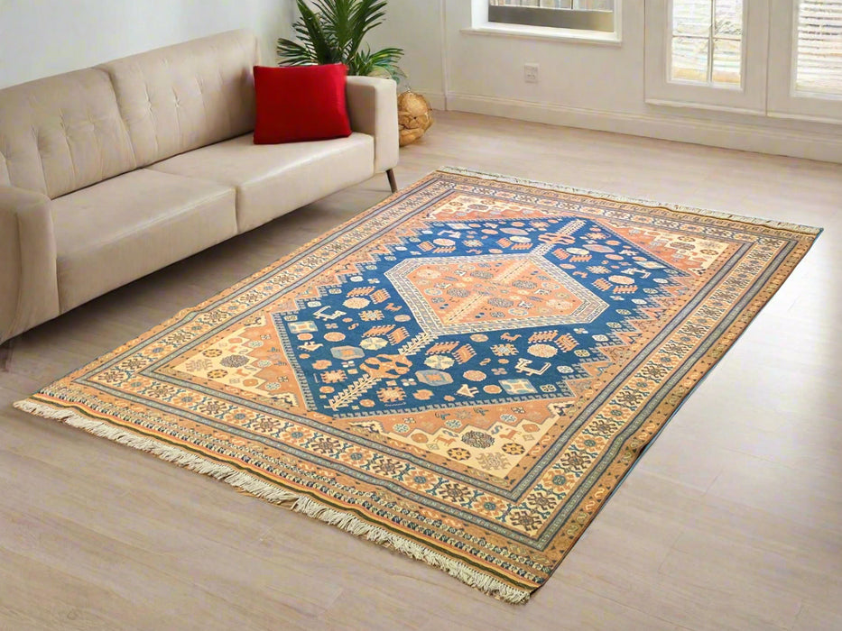 Hand-Knotted Vegetable Dye Kazak Rug from Pakistan, size 4' 10" x 7' 1"