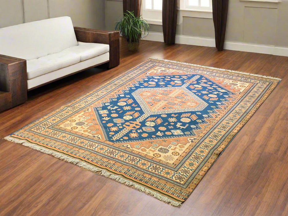 Hand-Knotted Vegetable Dye Kazak Rug from Pakistan, size 4' 10" x 7' 1"