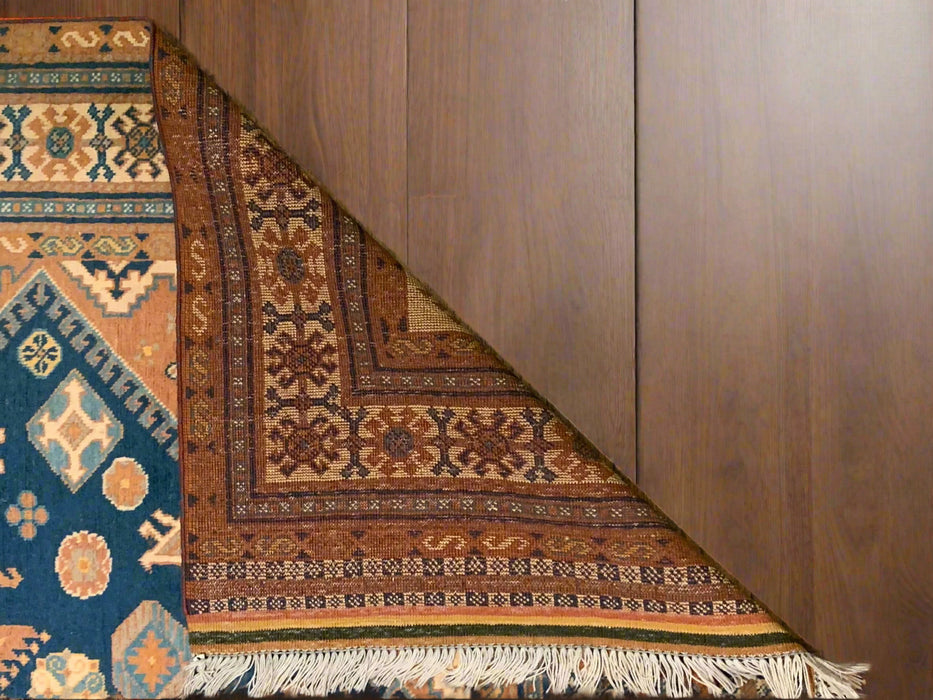 Hand-Knotted Vegetable Dye Kazak Rug from Pakistan, size 4' 10" x 7' 1"