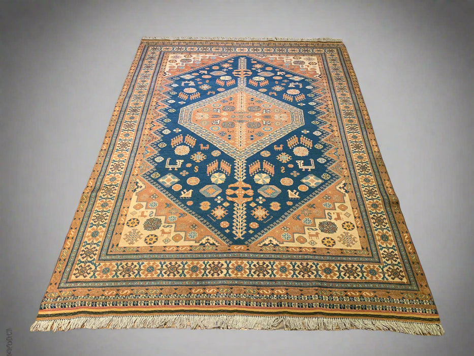 Hand-Knotted Vegetable Dye Kazak Rug from Pakistan, size 4' 10" x 7' 1"