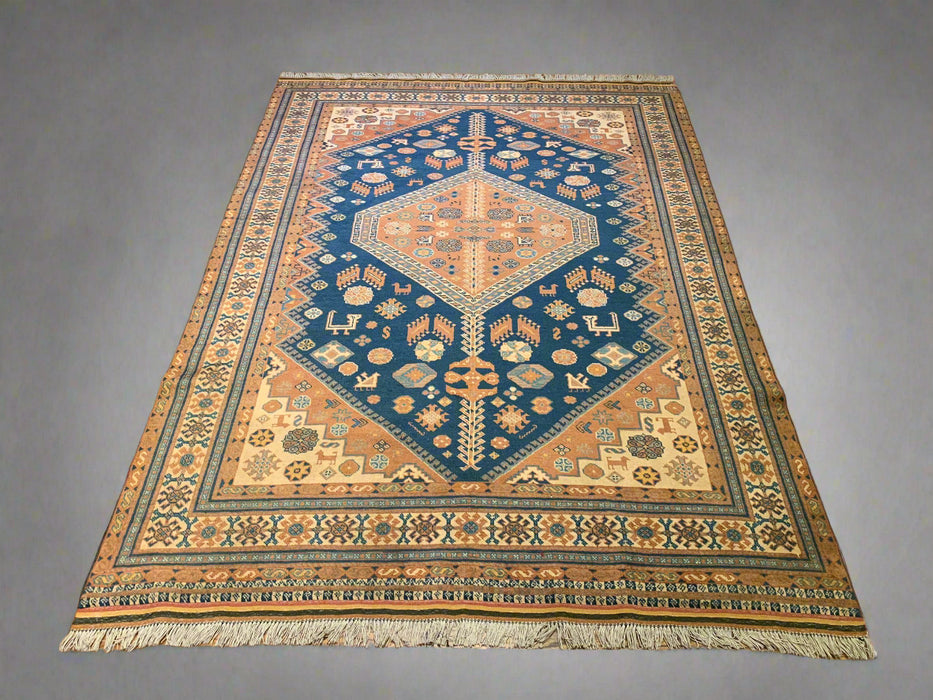 Hand-Knotted Vegetable Dye Kazak Rug from Pakistan, size 4' 10" x 7' 1"